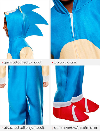 Rubies Sonic the Hedgehog: overol con cierre con capucha para niños, talla M