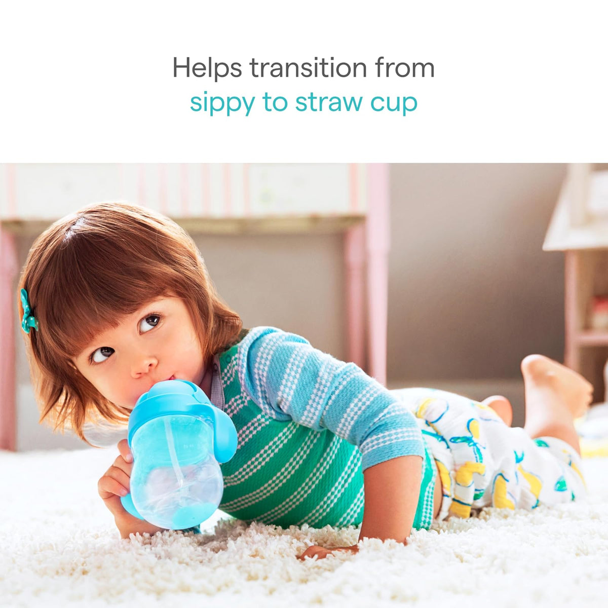 Munchkin Click Lock Weighted Straw Cup, 7 Ounce, 2 Pack, Blue/Green