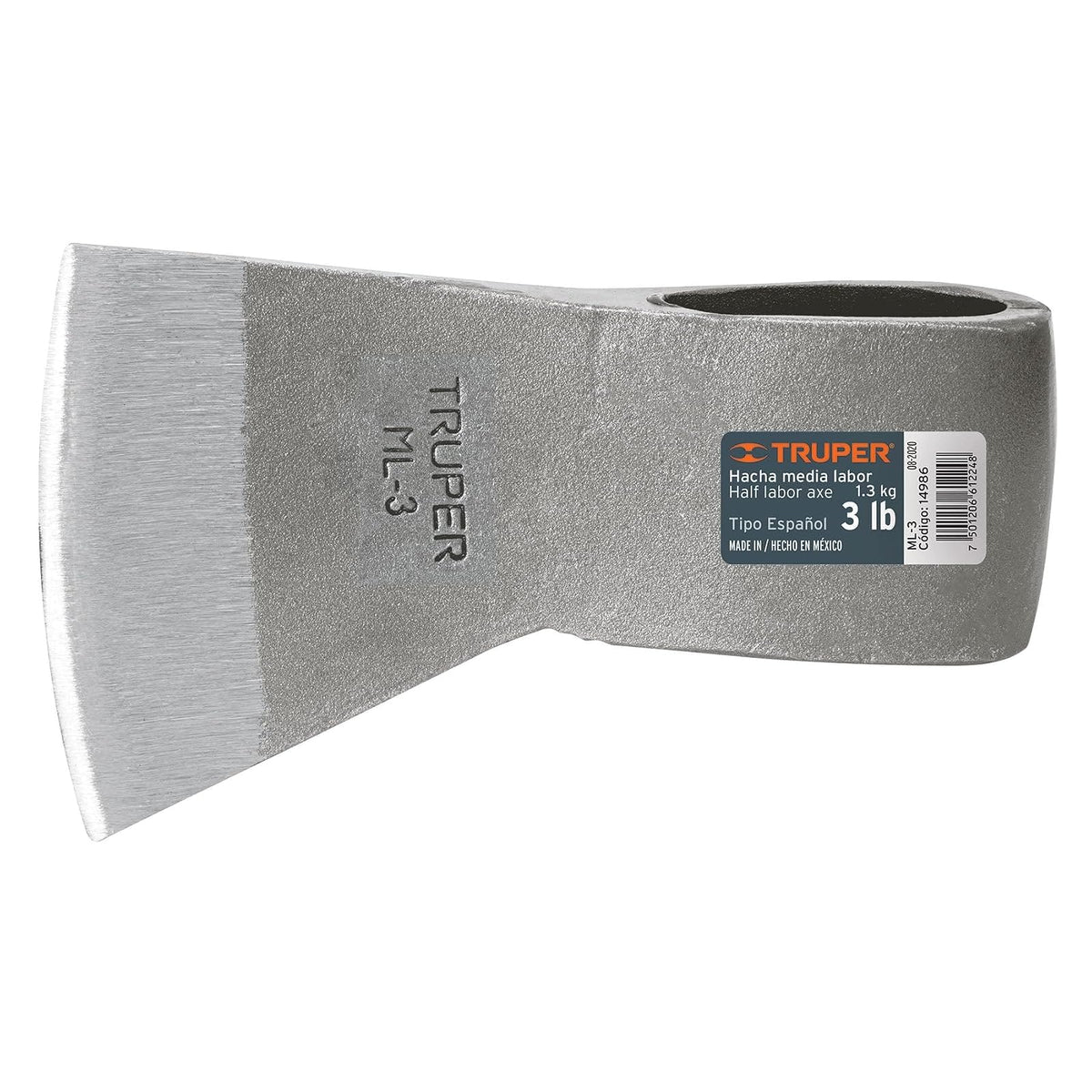 Truper Hacha Tipo Español Media Labor, sin Mango - 3 lb