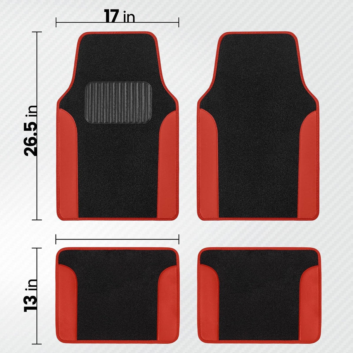 BDK Alfombrillas de Piso para Automóviles, Dos Tonos con Piel Sintética, Rojo/Negro, MT202