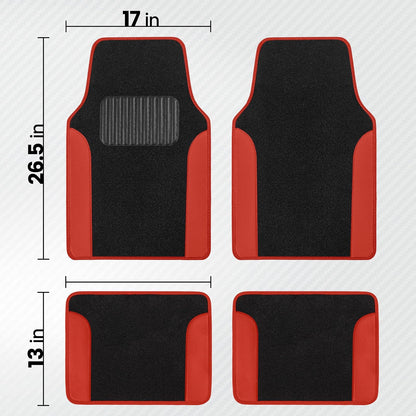 BDK Alfombrillas de Piso para Automóviles, Dos Tonos con Piel Sintética, Rojo/Negro, MT202