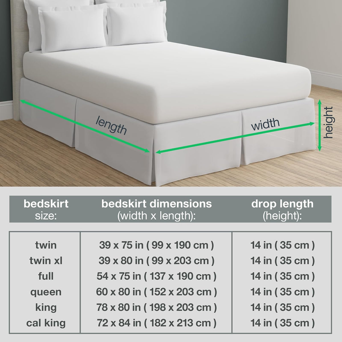 Today’s Home Contemporary Tailored Bed Skirt, Microfiber, 14" Drop Length, Queen, White
