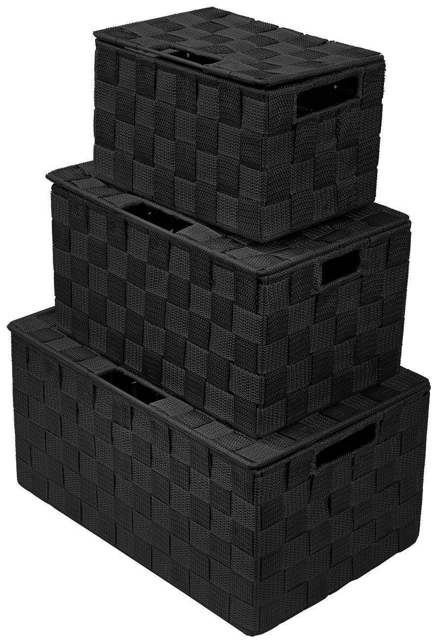 Sorbus Juego de cubos de almacenamiento plegables, asas de transporte integradas, ideal para organización del hogar, guardería, sala de juegos, clóset, recámara, etc. (3 unidades, negro) - Lid Bins - 3 Pack - Negro