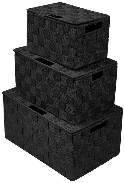 Sorbus Juego de cubos de almacenamiento plegables, asas de transporte integradas, ideal para organización del hogar, guardería, sala de juegos, clóset, recámara, etc. (3 unidades, negro) - Lid Bins - 3 Pack - Negro