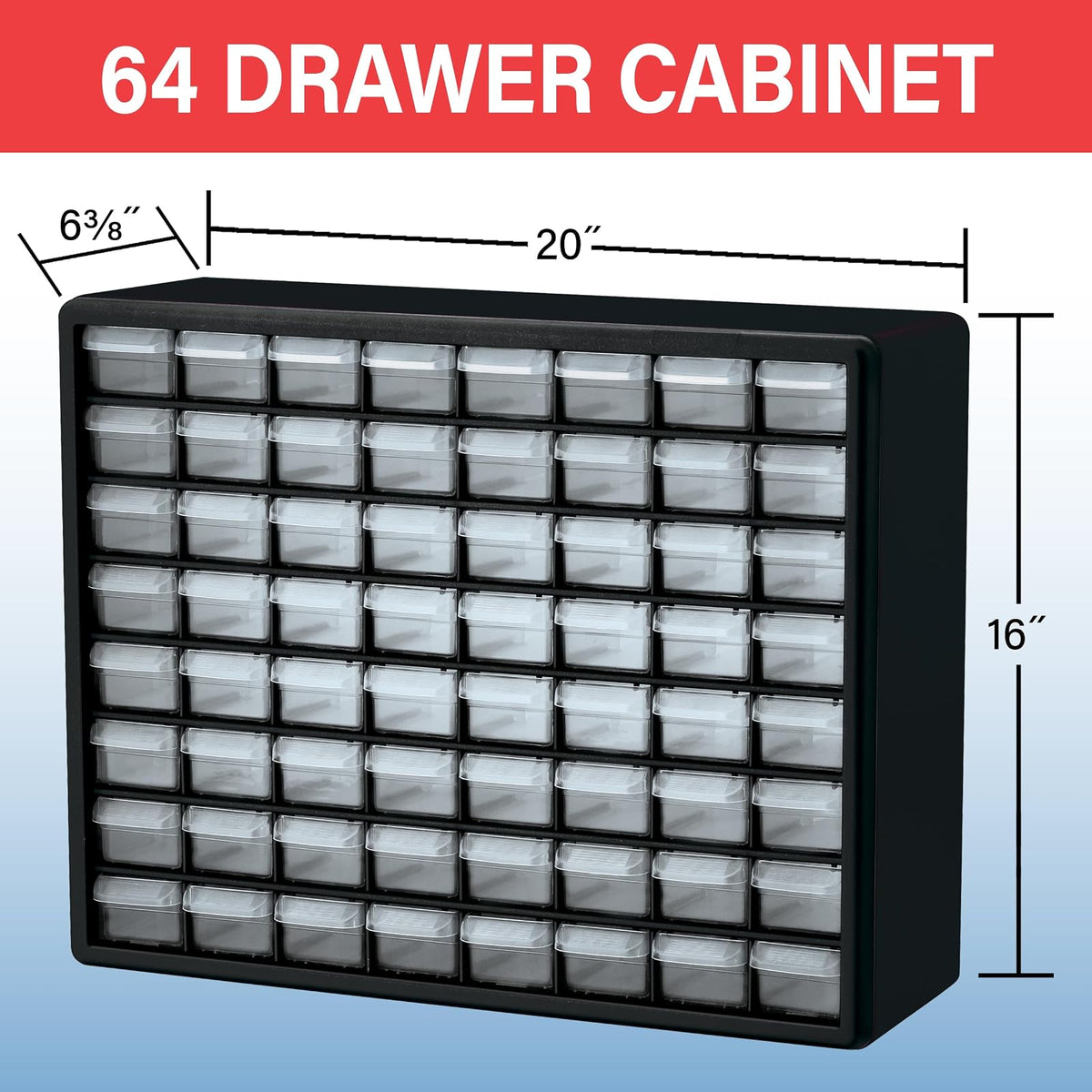 Akro-Mils 10164 64 Drawer Plastic Parts Storage Hardware and Craft Cabinet, 20-Inch by 16-Inch by 6-1/2-Inch, Black