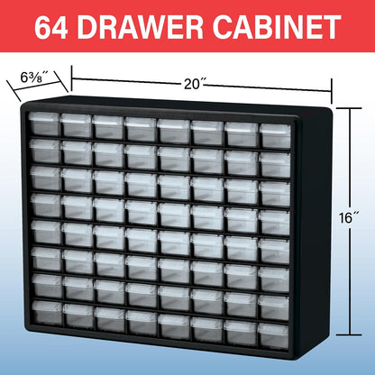 Akro-Mils 10164 64 Drawer Plastic Parts Storage Hardware and Craft Cabinet, 20-Inch by 16-Inch by 6-1/2-Inch, Black
