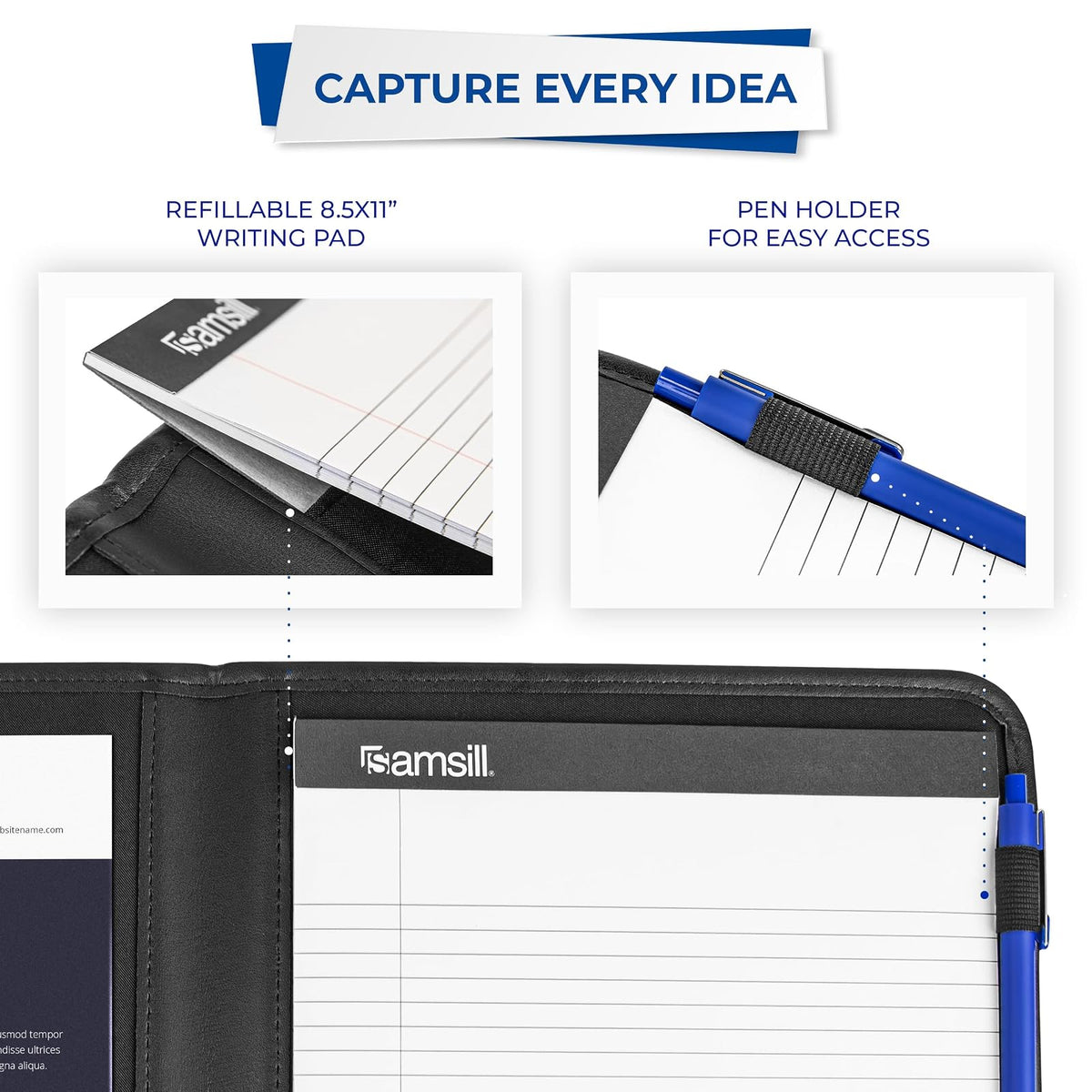 Samsill Padfolio profesional, portafolios de negocios, negro, incluye 8.5 x 11 bloc de escritura