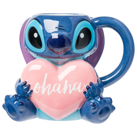 Silver Buffalo Lilo and Stitch - Taza esculpida 3D de cerámica con corazón de cuerpo completo