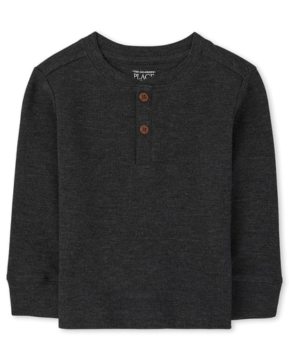 Playera Térmica Henley Manga Larga The Children's Place para Niño - Negro carbón - 3T