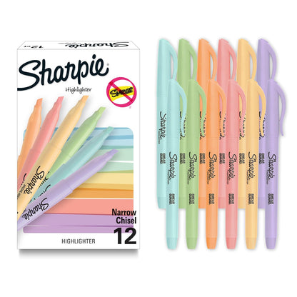 Sharpie - Resaltadores de bolsillo, colores pastel suaves, surtidos, punta de cincel, 12 unidades, uso escolar, hogar y oficina, suministros para profesores
