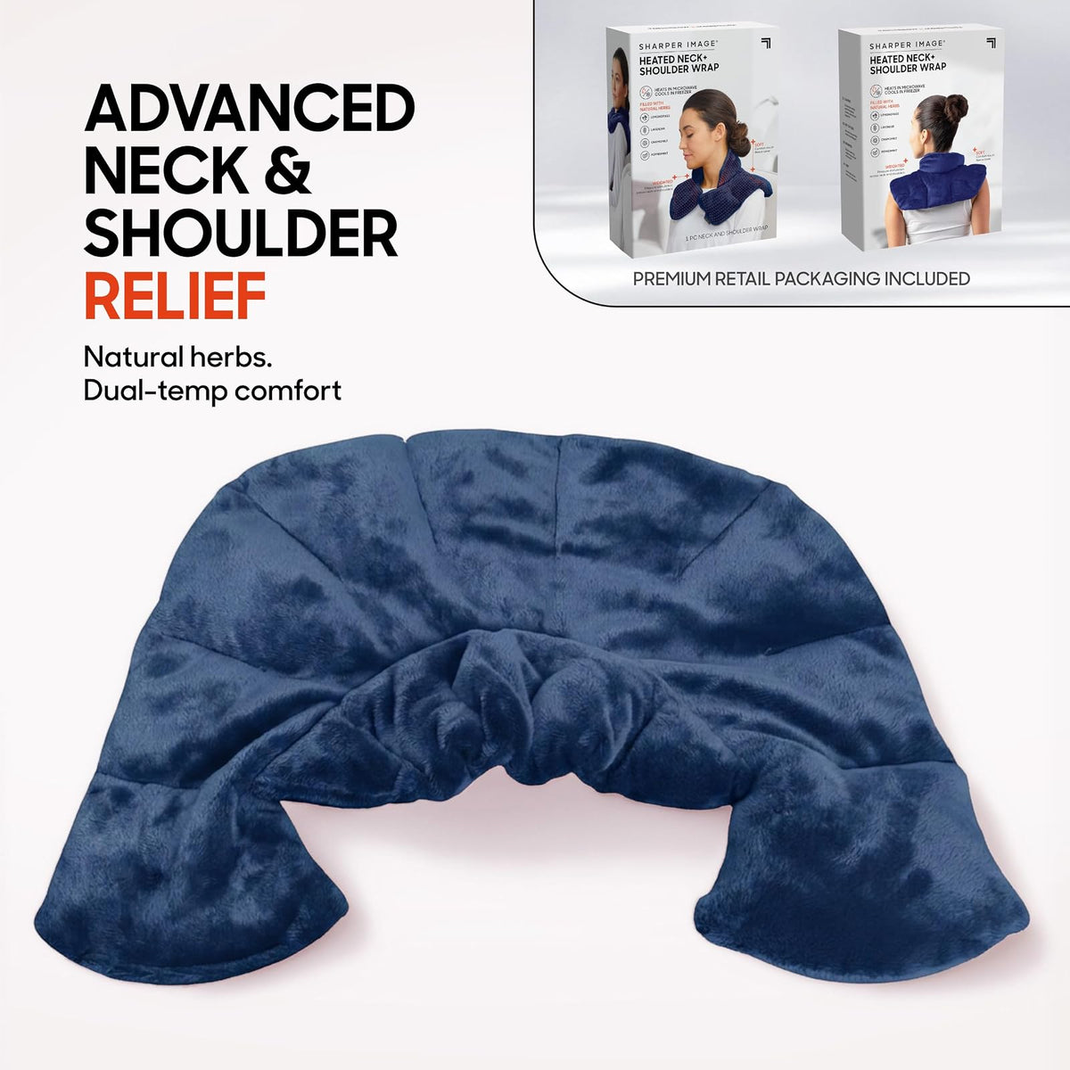 Sharper Image - Envoltura térmica para cuello y hombro, almohadilla de felpa cálida y refrescante para microondas, aromaterapia perfumada (mezcla de spa 100% lavanda natural y hierbas), terapia de