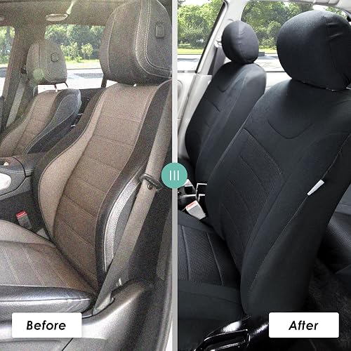 FH GROUP Universal Fit Full Set Sports Fabric Car Seat Cover with Airbag & Split Ready, (Black) (FH-FB070115, Fit Most Car, Truck, SUV, or Van)