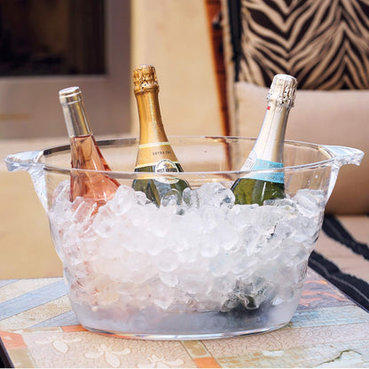 Oggi - tina ovalada acrílica para fiestas, enfriador de bebidas transparente con asas, enfriador de vino, enfriador de cerveza, tinas de fiesta ideales para bebidas, uso de tina de hielo para barras