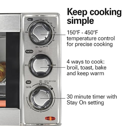 Hamilton Beach 31401, Horno Tostador De 4 Rebanadas Acero Inoxidable Hombres, Plateado, 12 Litros