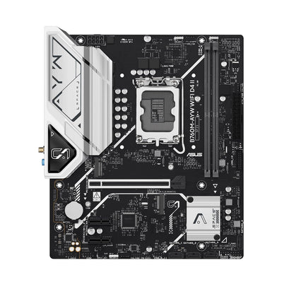 ASUS B760M-AYW WiFi D4 II Placa Base microATX Intel B760 LGA 1700 | Compatibilidad PCIe 5.0 x16, dos ranuras M.2, DDR4, Realtek 2.5Gb Ethernet, Wi-Fi 6, HDMI, USB frontal 5Gbps