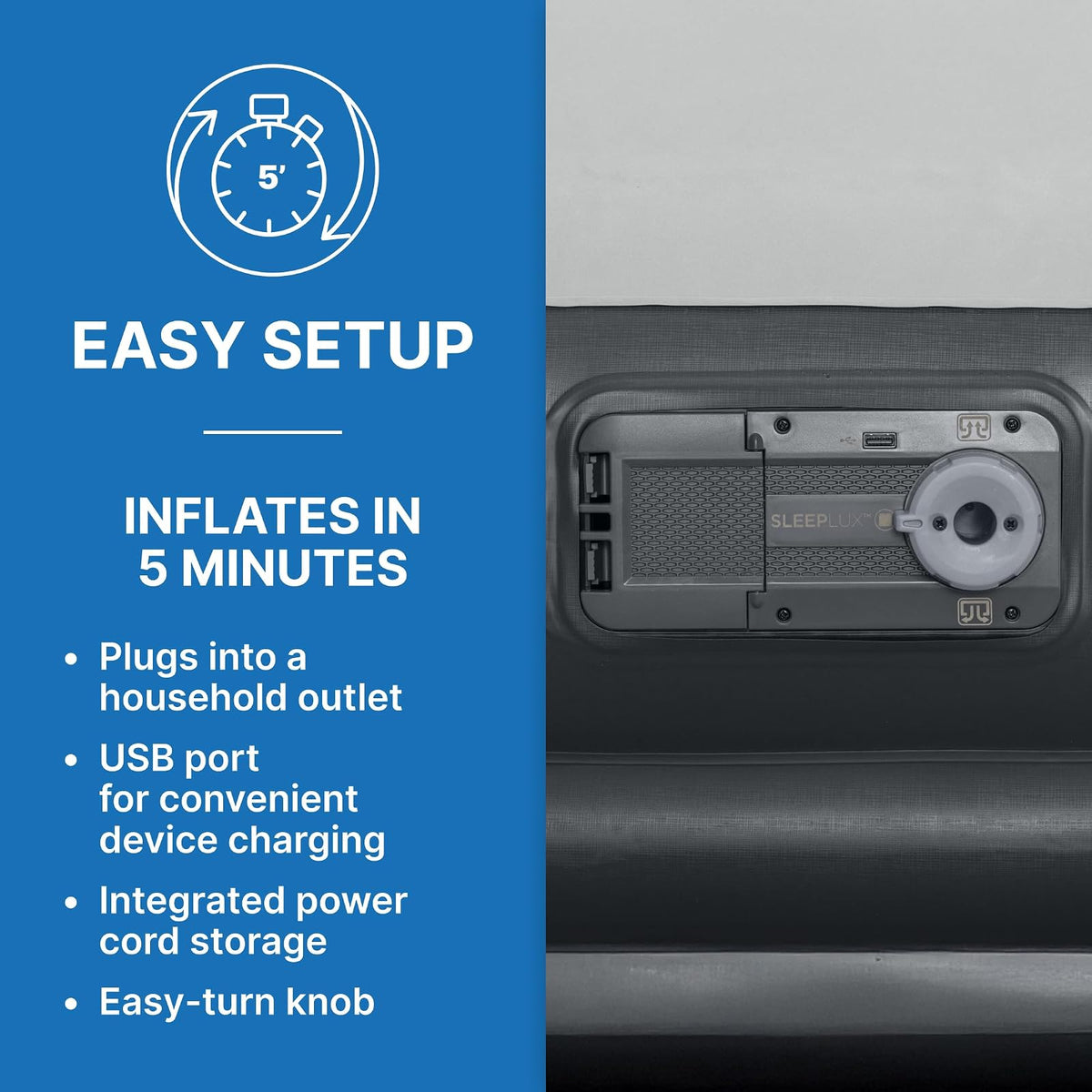 SLEEPLUX Colchón de Aire Inflable Duradero con Bomba integrada, Almohada y Cargador USB, 22 Pulgadas de Alto tamaño Queen