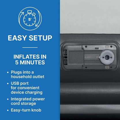 SLEEPLUX Colchón de Aire Inflable Duradero con Bomba integrada, Almohada y Cargador USB, 22 Pulgadas de Alto tamaño Queen