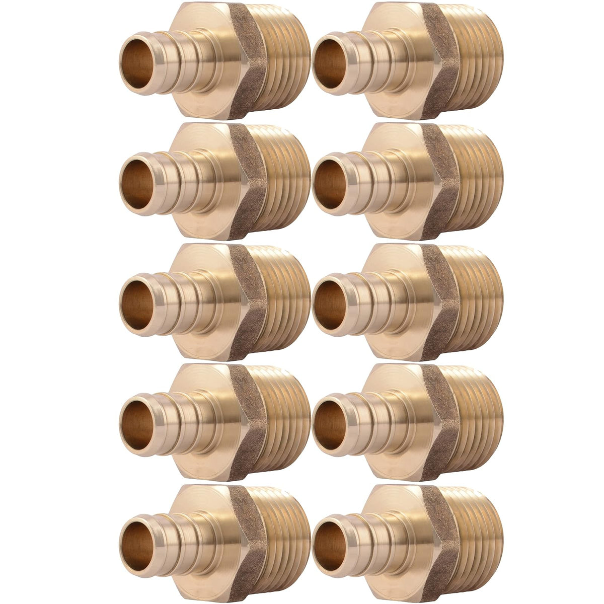 SharkBite Adaptador macho MNPT de 1/2 pulgada, paquete de 10, ajuste de fontanería de latón, tubo PEX, cobre, UC120LFA10