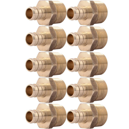 SharkBite Adaptador macho MNPT de 1/2 pulgada, paquete de 10, ajuste de fontanería de latón, tubo PEX, cobre, UC120LFA10