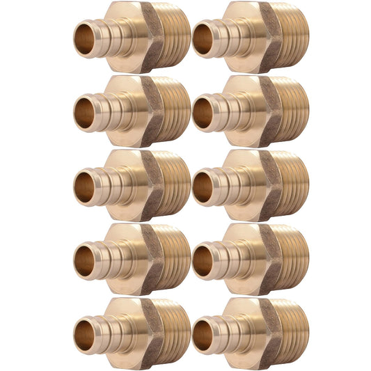 SharkBite Adaptador macho MNPT de 1/2 pulgada, paquete de 10, ajuste de fontanería de latón, tubo PEX, cobre, UC120LFA10