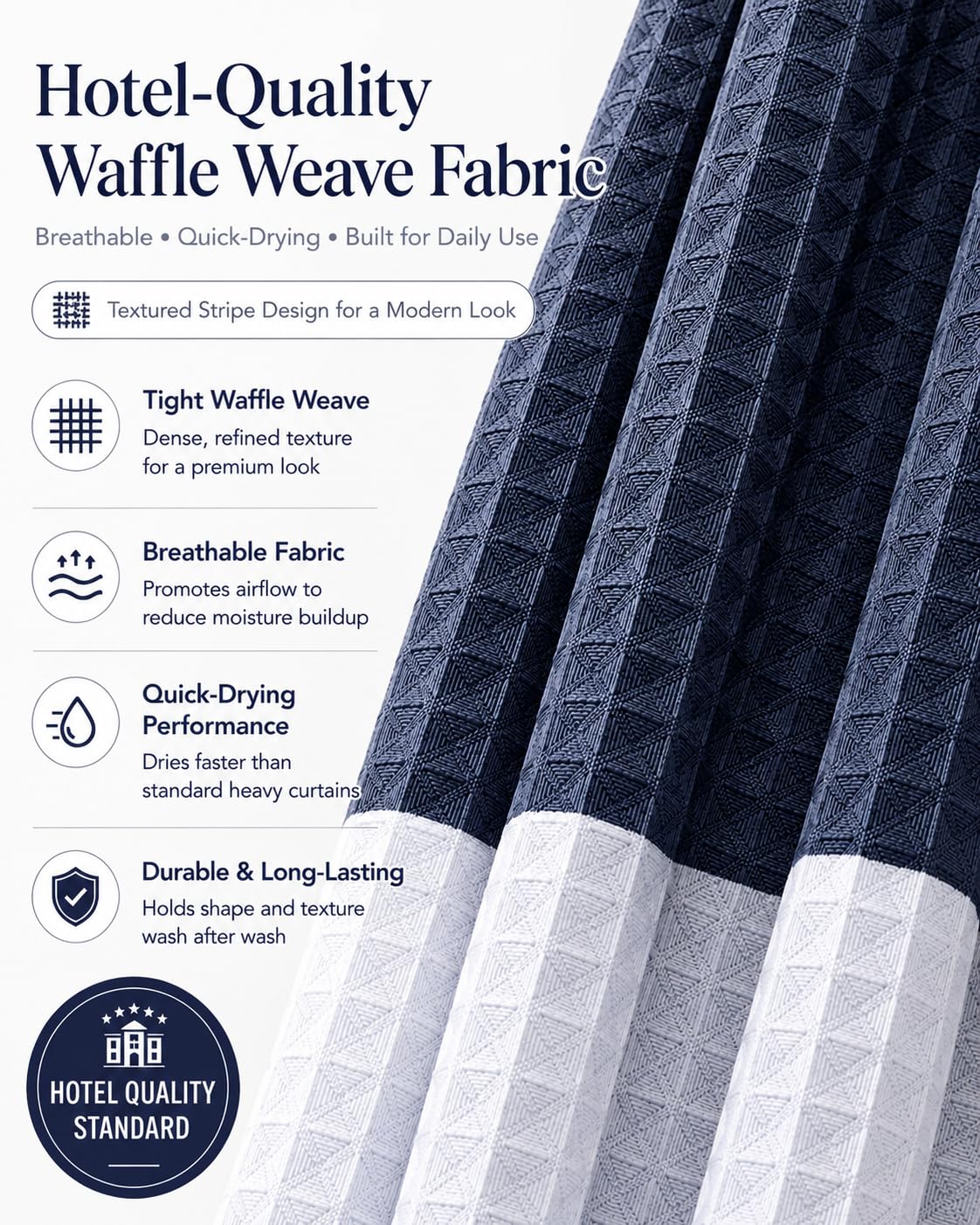 Dainty Home OMBRE WAFFLE SHOWER CURTAIN 70x72 Navy
