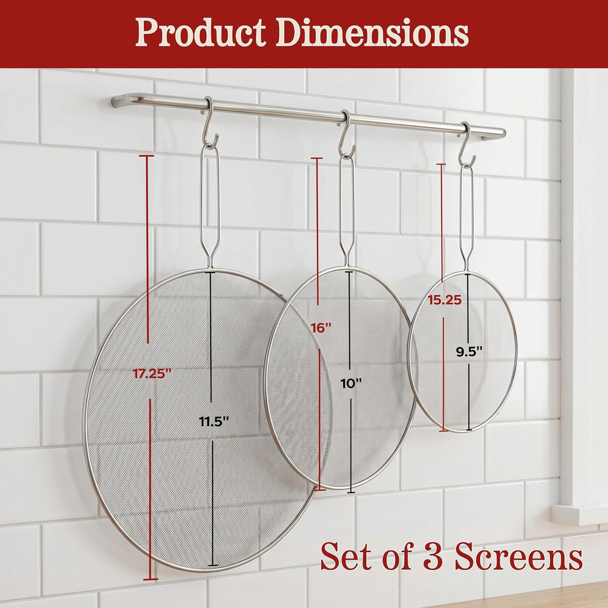 Classic Cuisine 82-KIT1046 Splatter Screen Guards, small, medium and large, Stainless Steel