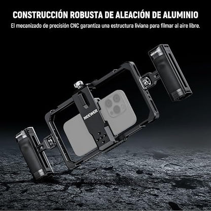 NEEWER Universal Phone Jaula Cage Video Rig con Side Handle de Obturador Bluetooth, Estabilizador de Movil Teléfono para Grabación Compatible con iPhone 15 Pro MAX 15 Pro Galaxy S24 Ultra, PA009E