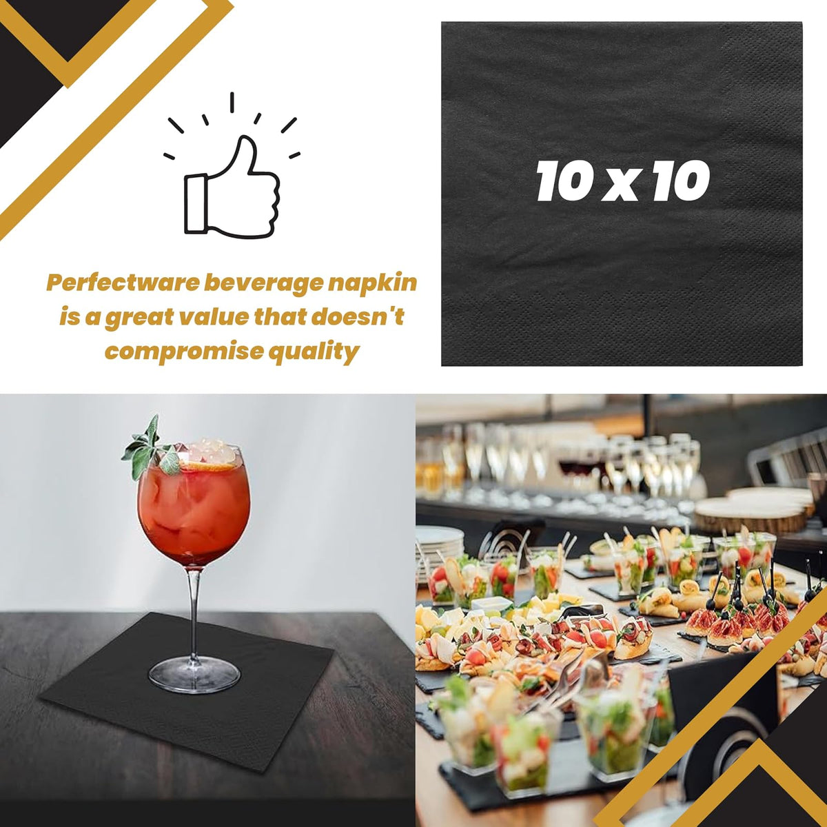 Perfectware - Servilletas de bebidas de 2 capas, 300 unidades, Negro, 10 x 10 cm