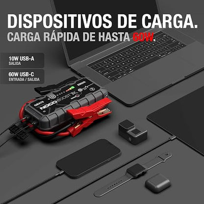 NOCO Boost X GBX75: Arrancador de batería de Auto 2500A – Booster de Litio portátil 12V, Power Bank y Cables para Pasar Corriente – para Motores de Gasolina hasta 8.5L y diésel hasta 6.5L