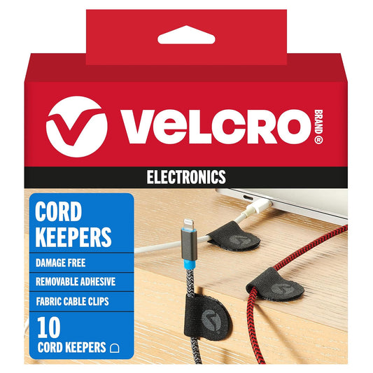 VELCRO Brand Cord Keepers | Soft Nylon Cable Clips Organize Wires in Home, Office, Desk or Nightstand | Removable Adhesive Back Holds Secure, Removes Clean | 10pk, Black