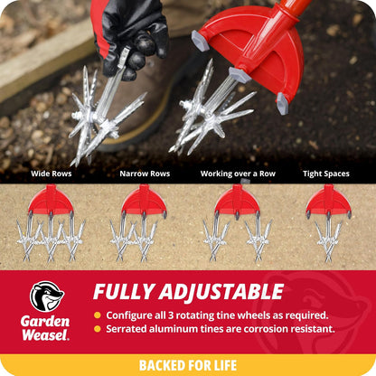 Garden Weasel Cultivador Y Timón 90206 | Mano, Dientes Desmontables, Manual Tierra, Resistente Intemperie, Resistente Óxido, Acero Carbono