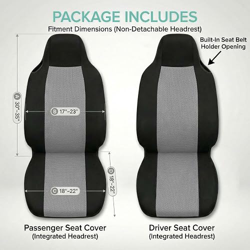 FH GROUP FB302GRAY102 Gray Classic Cloth Built-In Seatbelt Compatible High Back Seat Cover, Set of 2