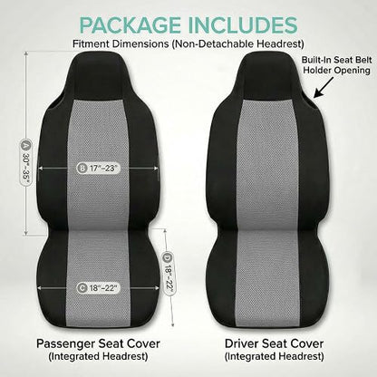 FH GROUP FB302GRAY102 Gray Classic Cloth Built-In Seatbelt Compatible High Back Seat Cover, Set of 2