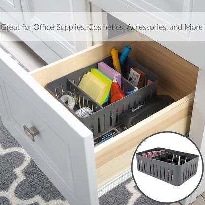 Simplify - Contenedor apilable de 3 Compartimentos con divisores Ajustables, Organizador de cajones, Cesta de Almacenamiento, Buena para Oficina, Suministros de computadora, recámara, baño,