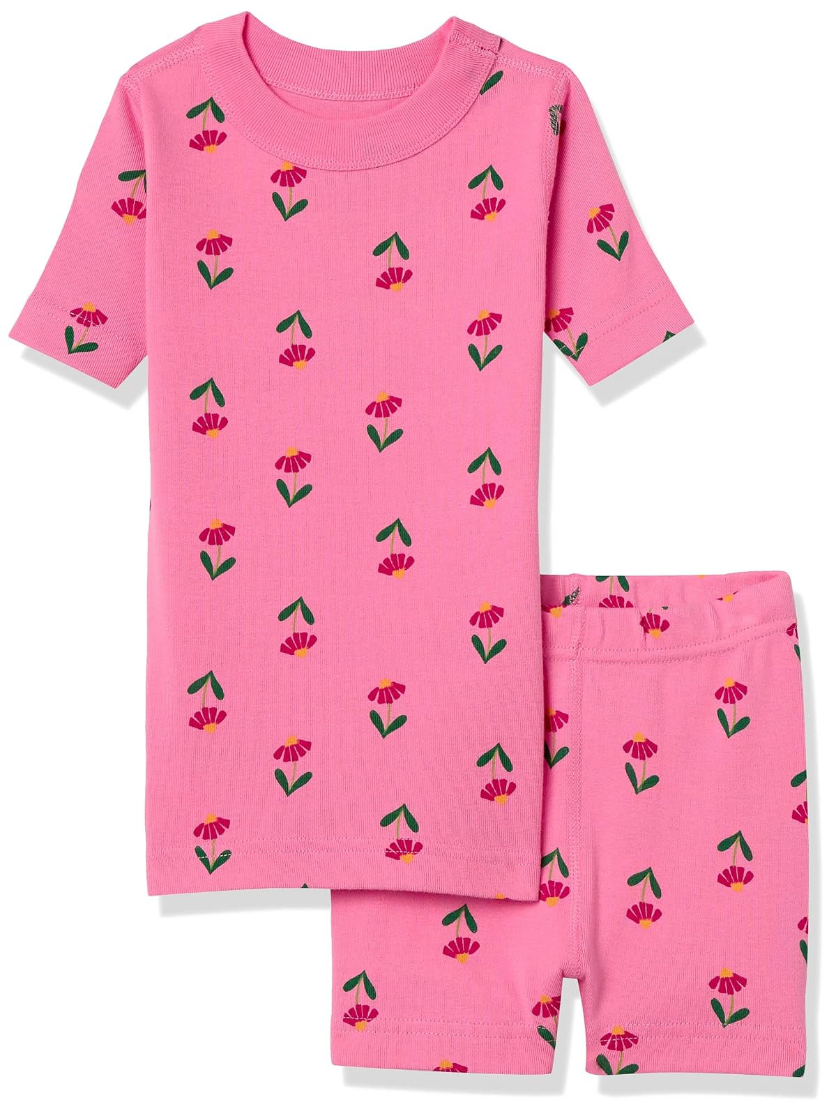 Moon and Back by Hanna Andersson Conjunto de Pijama Corto de algodón orgánico de 2 Piezas Conjunto de Pijama para Unisex niño - Flores rosadas - 6 - 7