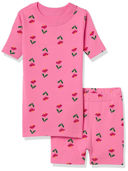 Moon and Back by Hanna Andersson Conjunto de Pijama Corto de algodón orgánico de 2 Piezas Conjunto de Pijama para Unisex niño - Flores rosadas - 6 - 7