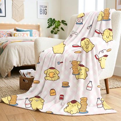 Franco Manta Infantil Sanrio - Keroppi y Pompompurin - 62 in x 90 in - Pompompurin Pancake Lover
