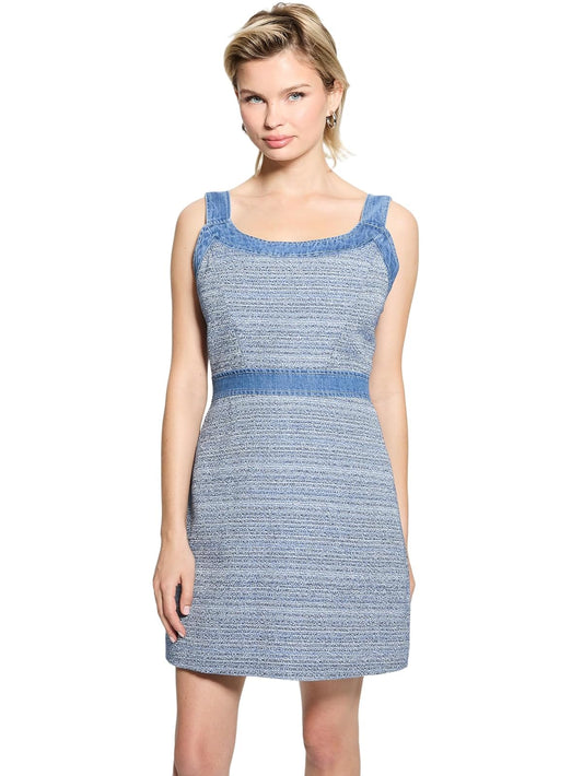 GUESS Vestido Corto de Tweed sin Mangas para Mujer - G - Azul