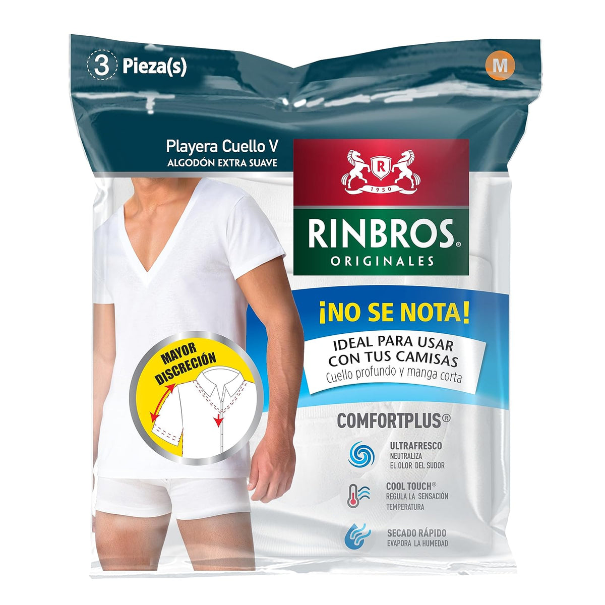 Rinbros Camiseta Hombre - 100% Algodón, Manga Corta, Cuello en V 3 Piezas