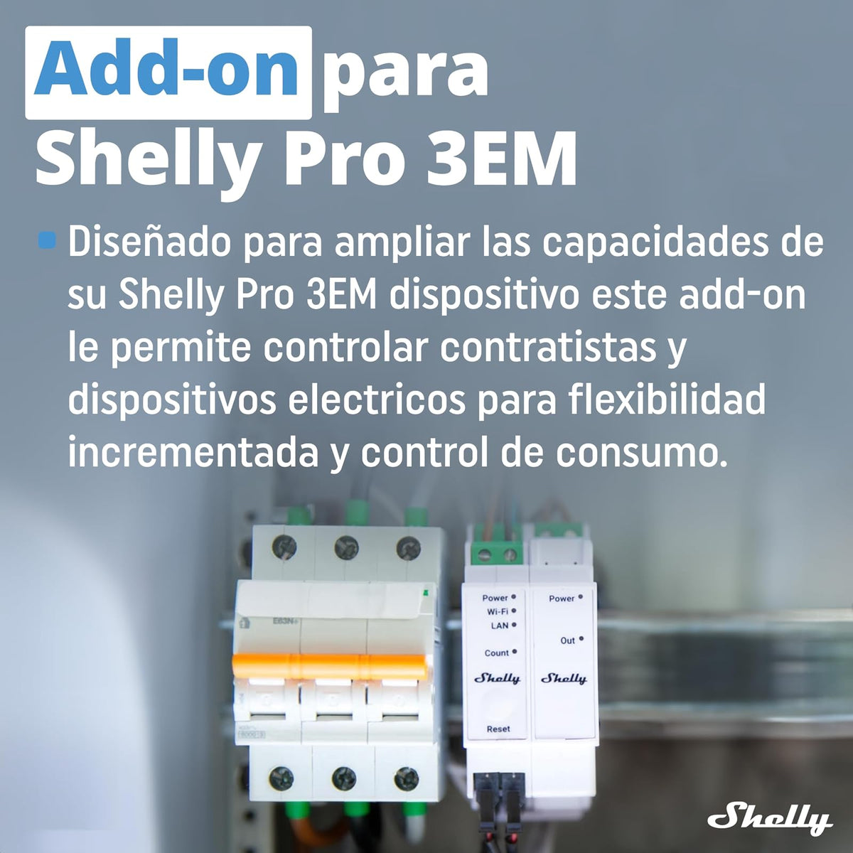 Shelly Pro 3EM Switch Add-On | Complemento Para Shelly Pro 3EM Contactos Secos Montaje en Carril DIN | Domótica | Aplicación iOS Android | No Requiere Hub | Paneles Solares | Aerogeneradores