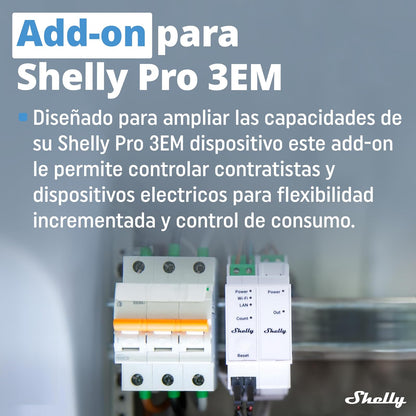 Shelly Pro 3EM Switch Add-On | Complemento Para Shelly Pro 3EM Contactos Secos Montaje en Carril DIN | Domótica | Aplicación iOS Android | No Requiere Hub | Paneles Solares | Aerogeneradores