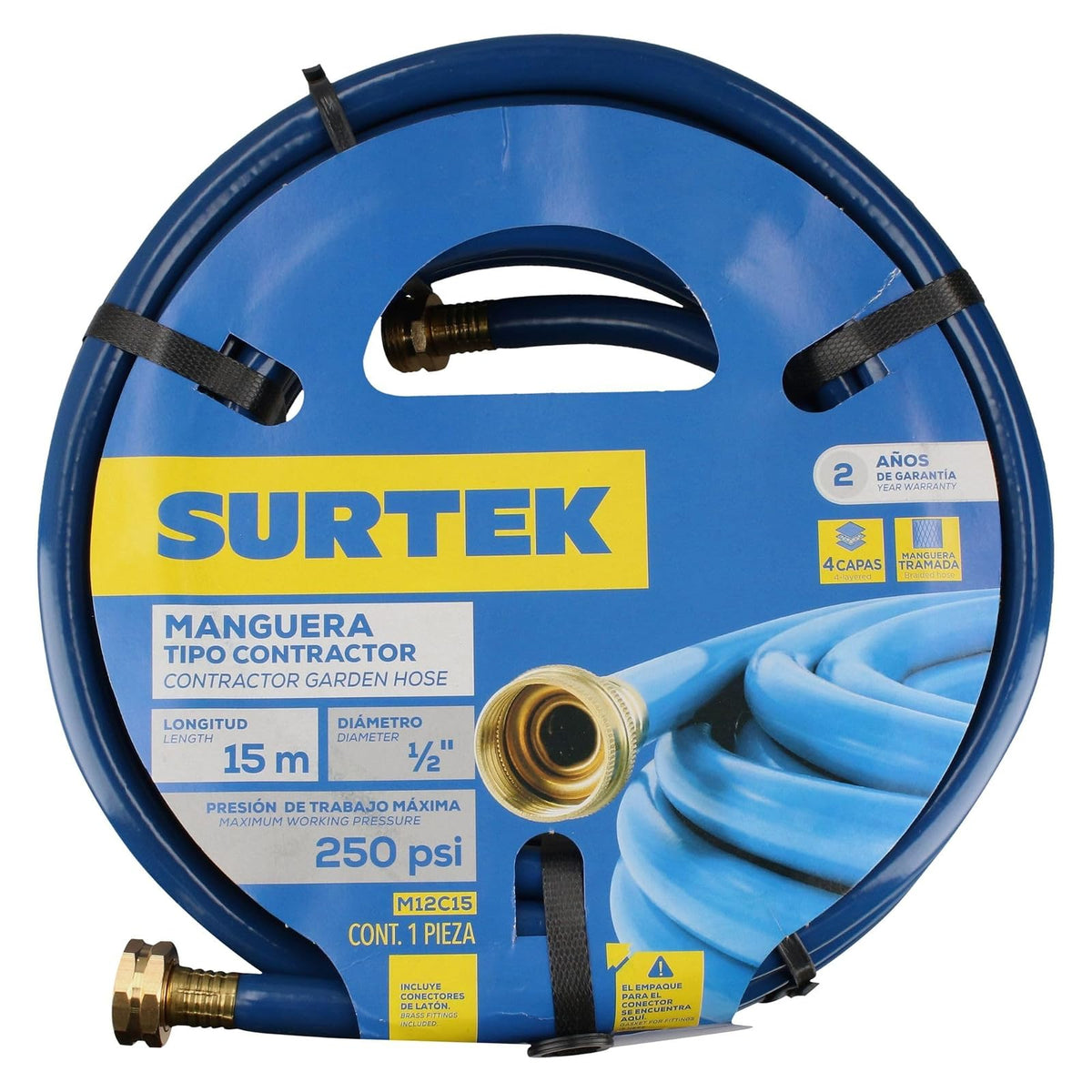 Surtek M12C15 Manguera para jardín contractor con conector metálico 1/2", 15 m