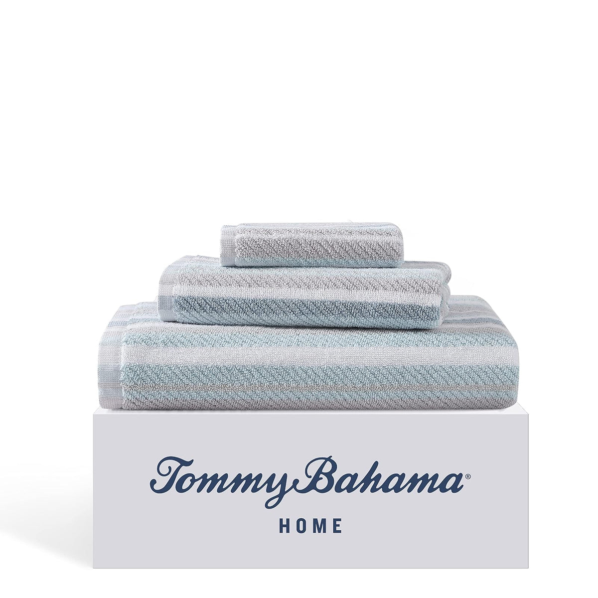 Tommy Bahama - Toallas de baño, 100% algodón teñido en Hilo Suave y Absorbente con Textura de Sarga, Baja Pelusa y Resistente a la decoloración, Toallas de baño de Peso Medio (Azul océano Bay - 3 piezas - Azul