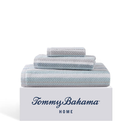 Tommy Bahama - Toallas de baño, 100% algodón teñido en Hilo Suave y Absorbente con Textura de Sarga, Baja Pelusa y Resistente a la decoloración, Toallas de baño de Peso Medio (Azul océano Bay - 3 piezas - Azul