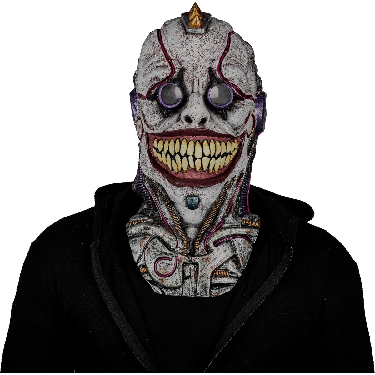 Ghoulish Productions Máscara De Látex Glasses Smile, Accesorio Payaso Sonriente, Disfraz Aterrador Halloween y Fiestas Temáticas, Cosplay Ciberpunk Clown, Diseño Artesanal Máscara Luminosa