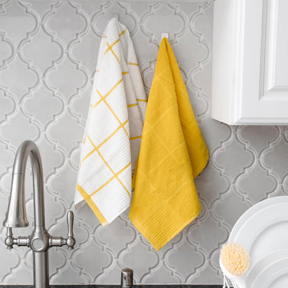 T-Fal Textiles - Juego de 2 Toallas de Cocina sólidas y a Cuadros, 2 Unidades, limón, 2 Unidades