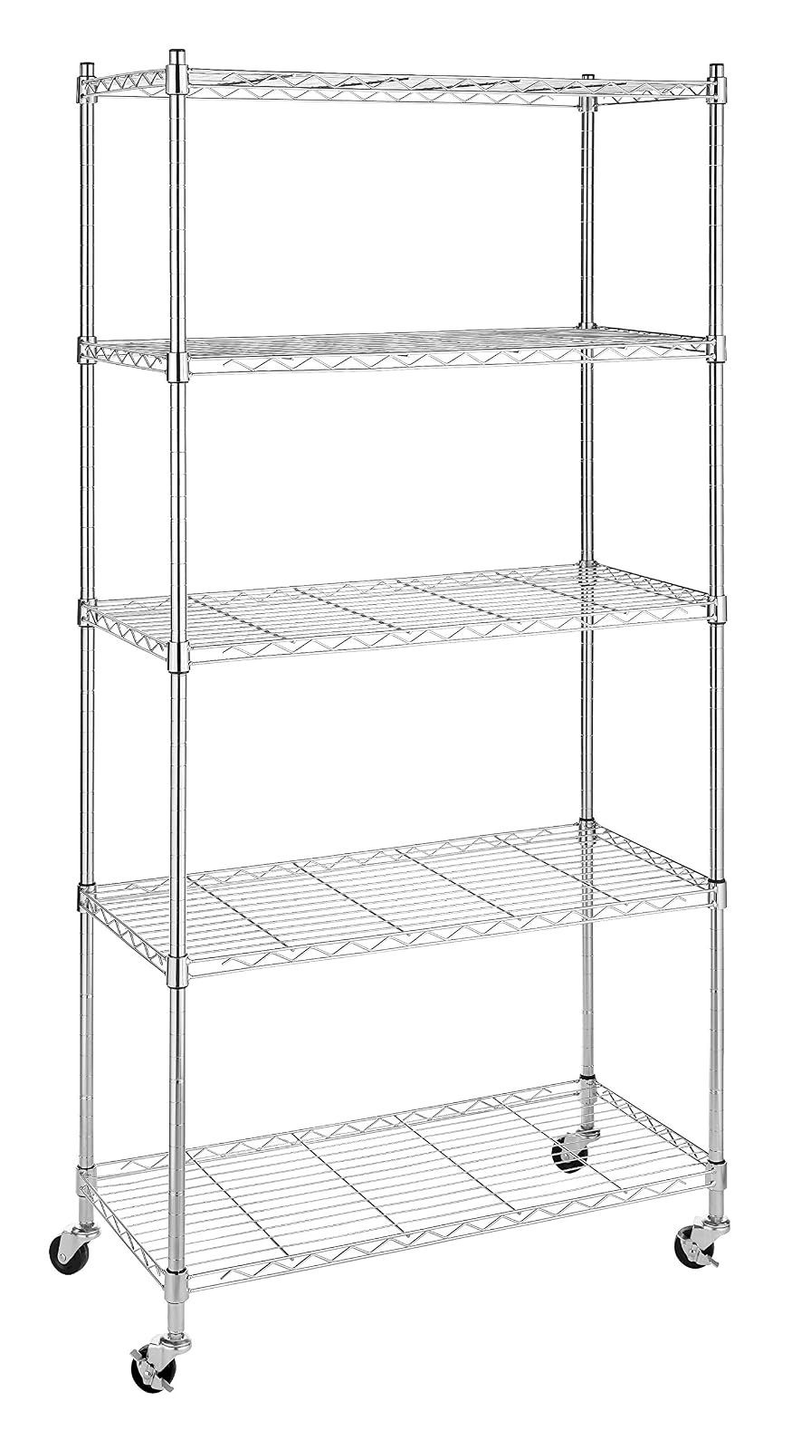 Whitmor 6056-3528 Supreme Chrome 5-Tier Shelving Unit with Wheels - cromado - 5-TIER