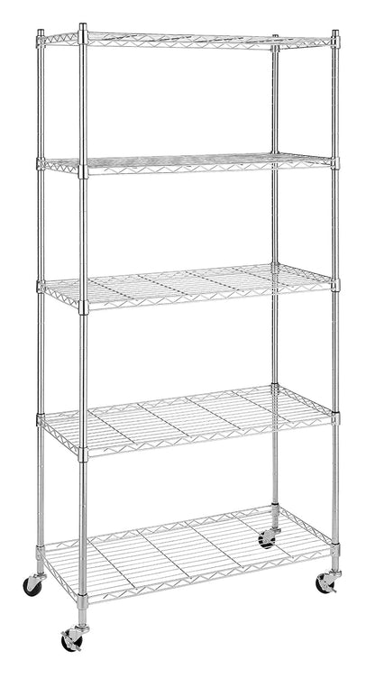 Whitmor 6056-3528 Supreme Chrome 5-Tier Shelving Unit with Wheels - cromado - 5-TIER