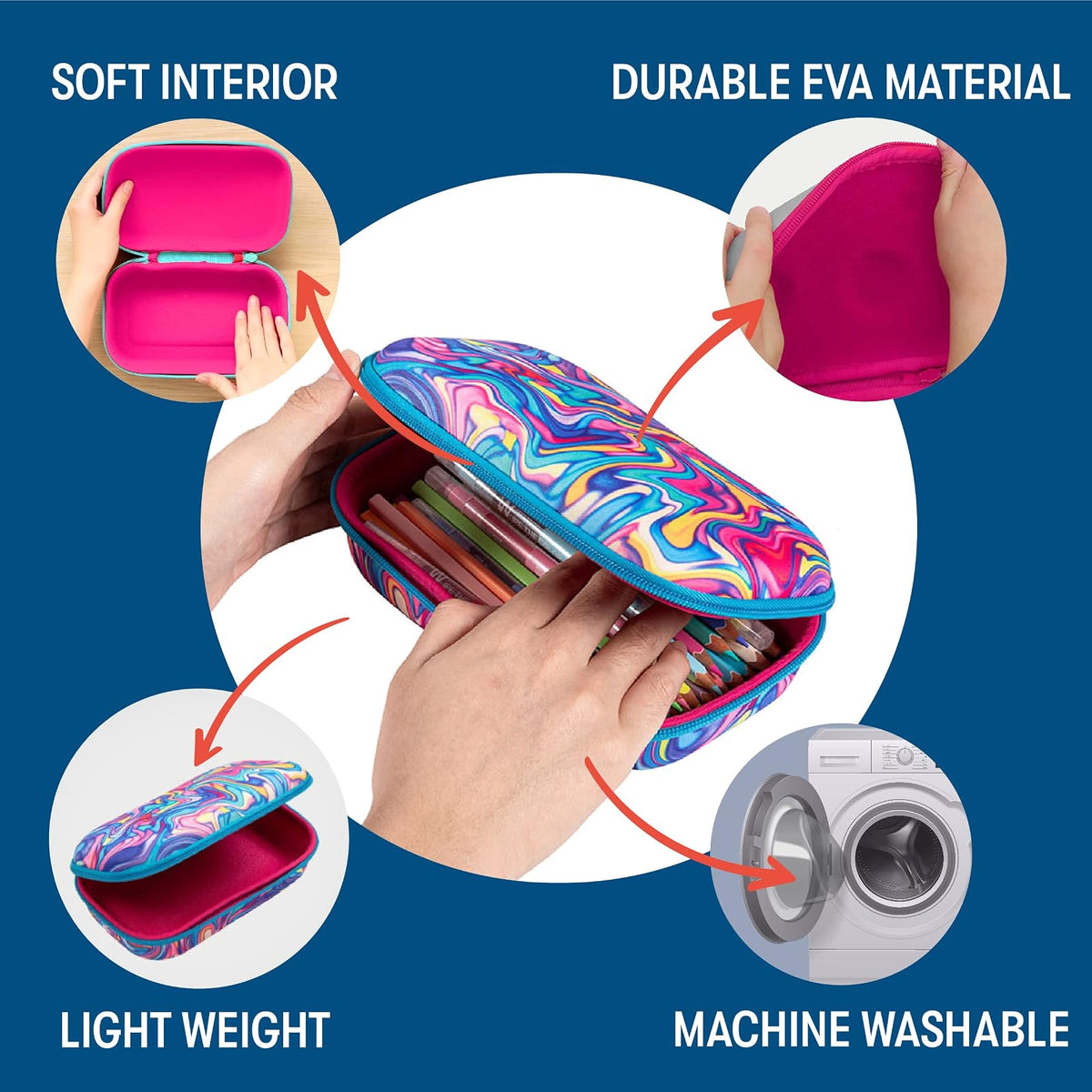 ZIPIT Colorz - Estuche para lápices para niñas, bonito estuche de almacenamiento para suministros escolares, capacidad para 60 bolígrafos, cierre de cremallera seguro, lavable a máquina (remolino)