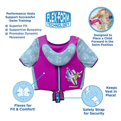 Swimschool - Entrenador de natación, talla pequeña/mediana, chaleco de natación con mangas para los hombros, correa de seguridad ajustable y cuello extraíble para la barbilla, rosa y aguamarina
